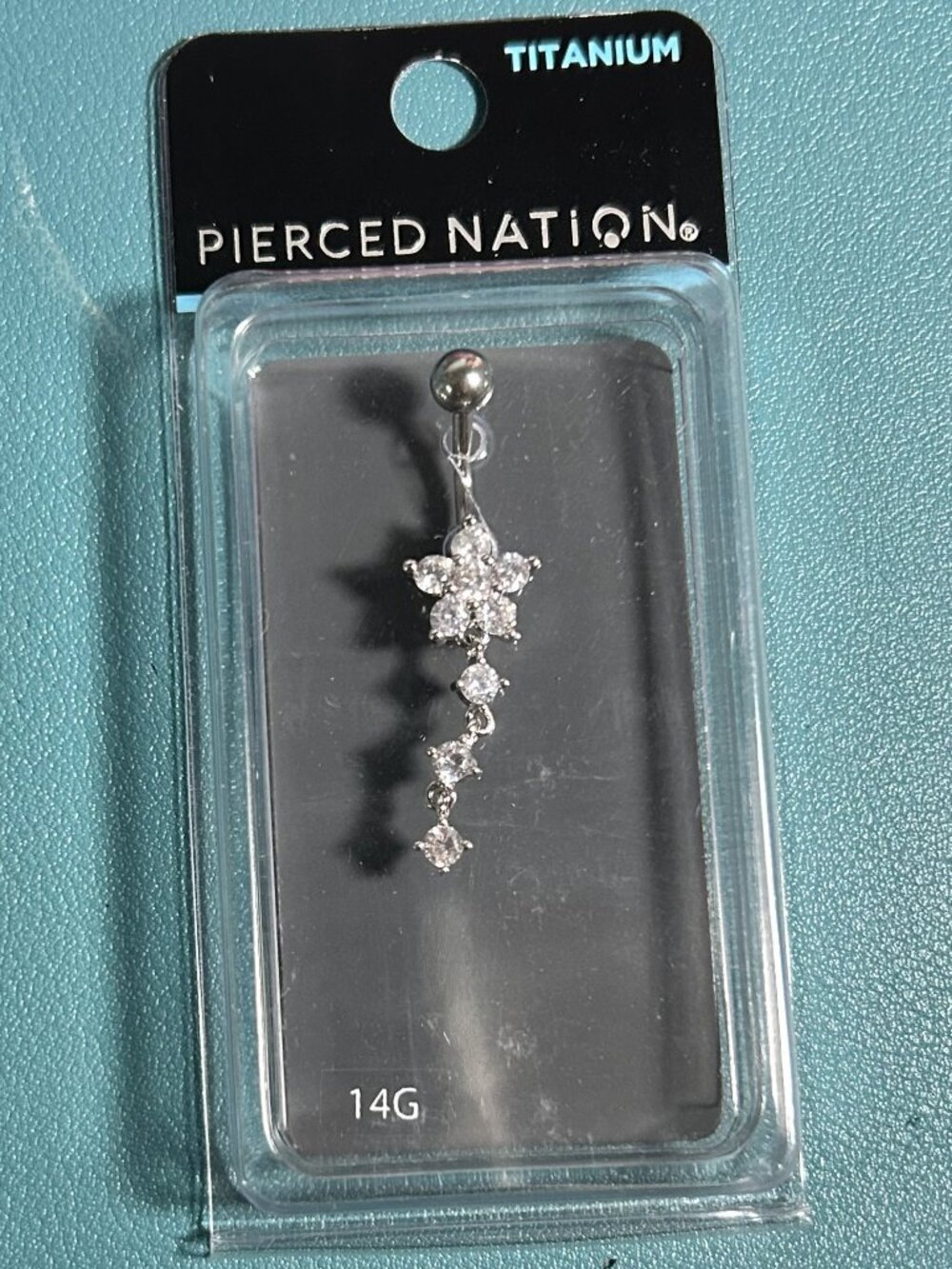 Pierced Nation Titanium 14G CZ Flower Star Dangle Belly Button Ring NWT